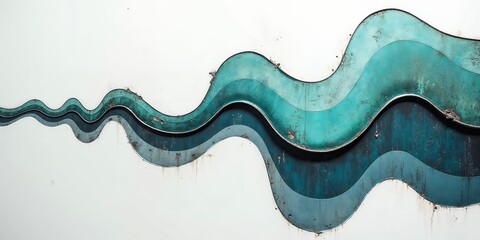 Canvas Print - Abstract waves of blue and green paint on a white background.