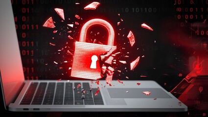 Digital System Breach with Red Padlock Display