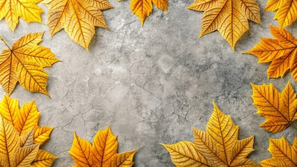 Wall Mural - Abstract leaf pattern in vibrant yellow and orange on blurred cement texture background for summer inspired product display, promotions, and minimal designs