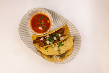 Wall Mural - Corn Tortilla Birria Taco with Sauce.