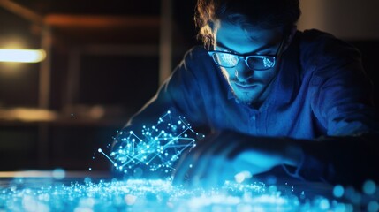 Man Interacting with Holographic Interface