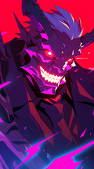 Oni Dragon evil ruler scary face close up, Anime style