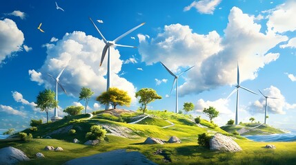 Poster - Windmills on a Green Island.