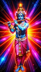 Wall Mural - Lord Krishna neon color