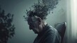© Brynjar - An elderly man sits in contemplation, with his thoughts visually represented as swirling, abstract elements.
