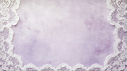 Wall Mural - A classic North American wallpaper featuring a soft, lavender background with delicate white lace patterns along the edges. The lace forms a beautiful frame around a large blank space, providing