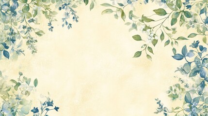 Wall Mural - A classic North American wallpaper featuring a soft, pale yellow background with delicate floral patterns in shades of blue and green. The design is concentrated along the top and bottom edges,