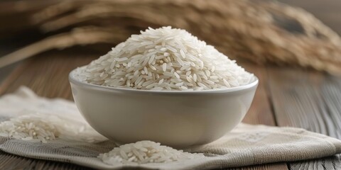 Wall Mural - Medium Grain White Rice Served in a Newly Prepared White Bowl