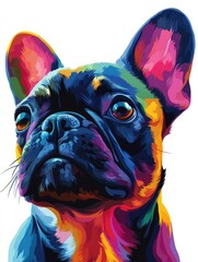 Cute french bulldog puppy lying down on colorful background