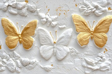 Wall Mural - The white background of this stucco relief is surrounded by a variety of gold colors