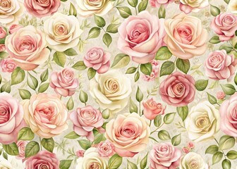 Canvas Print - Delicate, intricately designed rose pattern with soft, romantic hues and subtle texture, perfect for adding elegance to scrapbooking projects, cards, and paper crafts.