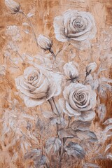 Wall Mural - The white rose is surrounded by gold leaves and embellished with gold accents