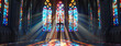 © Frédéric Prochasson - church with stained glass windows, AI generated