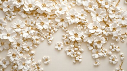 Canvas Print - Stunning 3D white and golden floral background. White and gold luxury floral background.