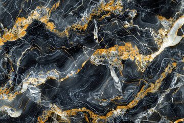 Wall Mural - A black and gold stone wall with a pattern of waves