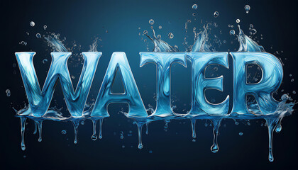 Water text water sign with splashing effects on blue background