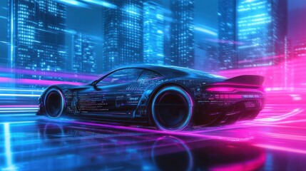 Futuristic Sports Car in Neon City