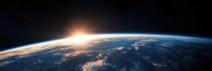Wall Mural - earth's vibrant atmosphere and sunlit clouds against the expanse of black space seen from a distance