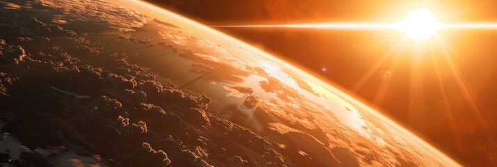 Wall Mural - Close-up view of exoplanet atmosphere illuminated by nearby star in distant galaxy