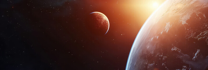 Wall Mural - A close-up view of an exoplanet's atmosphere illuminated by its nearby star captured by a space telescope