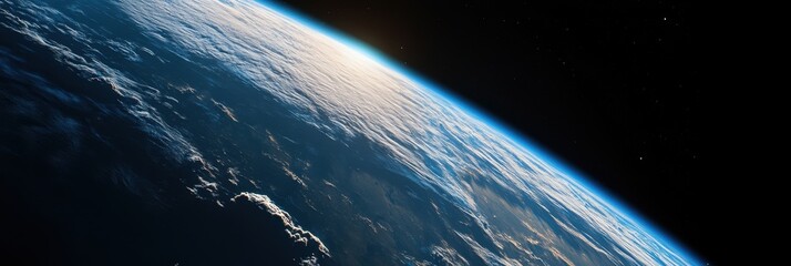 Wall Mural - earth’s stunning view from space, showcasing illuminated clouds and a thin atmosphere against the va