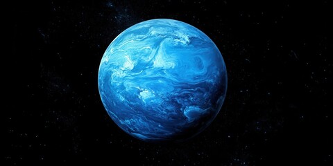 Wall Mural - Neptune captured in the infrared spectrum against a backdrop of deep black space showcasing its stunning blue hues and atmospheric features