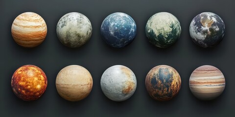 Wall Mural - a diverse collection of realistic exoplanets showcasing unique features and atmospheres in a cosmic 