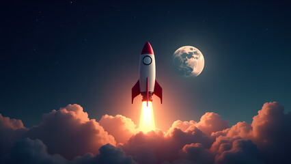 Sticker - Rocket flies to moon Spaceship lift off into the starry sky Rocket starts into space