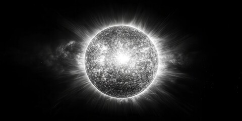 Wall Mural - The sun shines brightly against a black space background in the infrared spectrum revealing intricate details of solar activity