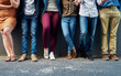 © peopleimages.com - Group, legs and business people on wall for interview, hr or recruitment competition at creative startup. Shoes, job hiring or waiting in row outdoor for career search with confidence or arms crossed