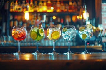 A selection of glasses containing different beverage options, suitable for use in hospitality, lifestyle or editorial contexts