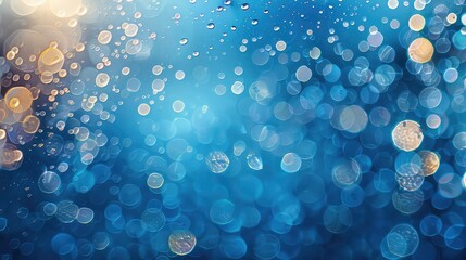 Abstract blue background with water drops bokeh effect.