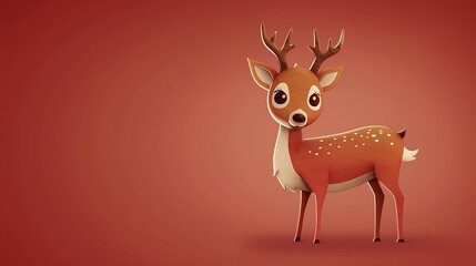 Wall Mural - A cute, cartoon-style deer with antlers and big eyes against a simple background.