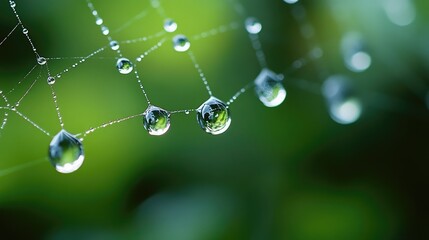 A close-up of raindrops on spiderwebs, capturing the delicate beauty and complexity of nature.