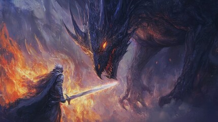 Knight vs Dragon Fantasy Artwork