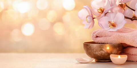 Spa and Wellness Background with Pink Orchid and Candle