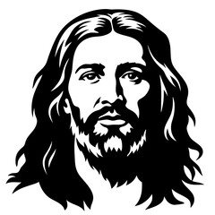 Jesus silhouette. Jesus' face on a cross with a crown of thorns. vector set, Logo, Icon, and T-shirt design. black and white Vector illustration