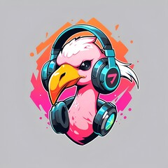 Wall Mural - A cartoon bird with headphones on its head