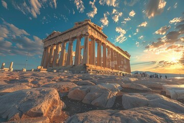 Wall Mural - A large stone monument sits atop a rugged coastline, surrounded by rocks and sea