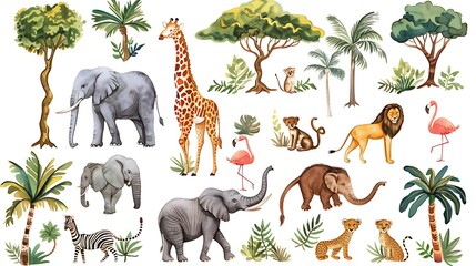 A vibrant illustration of various animals and plants in a natural setting, ideal for educational or decorative purposes.