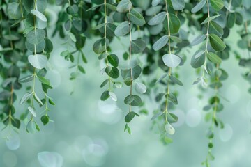A bundle of green leaves suspended from a tree branch, perfect for use in nature-inspired designs and graphics