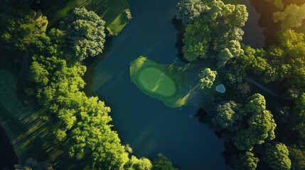 Canvas Print - Aerial View of a Golf Course with a Lake