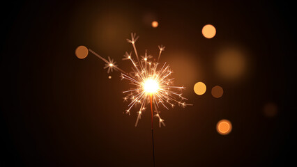 Wall Mural - Happy New Year Glittering burning sparkler against blurred bokeh light background