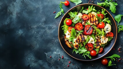 Wall Mural - Grilled cauliflower with bruschetta and tomato.