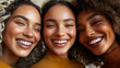 © Peter - Outdoor Photo of Three Smiling Multiethnic Women with Curly Hair and Golden-Brown Skin, Bathed in Natural Sunlight