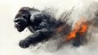 © KN Studio - Gorilla in Motion: A powerful and dynamic digital illustration of a charging gorilla with a fiery trail, capturing the raw energy and primal instinct of this magnificent creature.