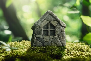 Poster - Stone House Miniature in Mossy Forest