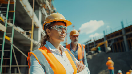 Engineers in Safety Vests at a Construction Site A Man and a Woman