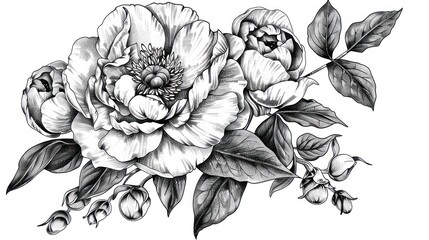 Canvas Print - Black and White Peony Bouquet