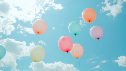 Wall Mural - pastel-colored balloons floating in the sky, extremely detailed image
